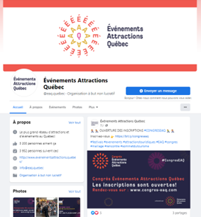 Capture d'écran de la page d'accueil du Facebook d'ÉAQ